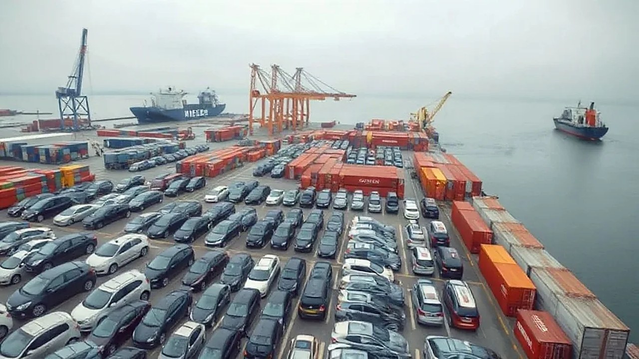 İhracat için limanda bekleyen Çin otomobilleri filosunu temsil eden görsel (Temsili görsel)