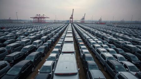 Hyundai ABD’yi Çin otomobilleri konusunda uyardı İhracat için limanda bekleyen Çin otomobilleri filosunu temsil eden görsel (Temsili görsel)
