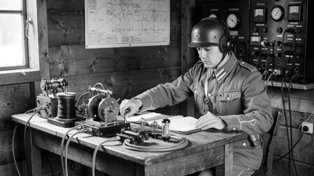 ChatGPT-6, 108 Yıllık Şifreyi Çözdü 1918 Alman telsiz telgraf istasyonunda kulaklıklı asker operatör (temsili görsel)