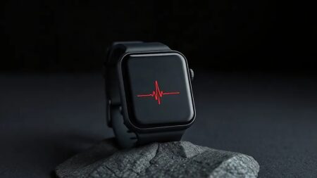 EKG çeken akıllı saatler için temsili görsel: koyu ekranında kırmızı EKG dalga çizgisi gösteren siyah akıllı saat (Temsili görsel)