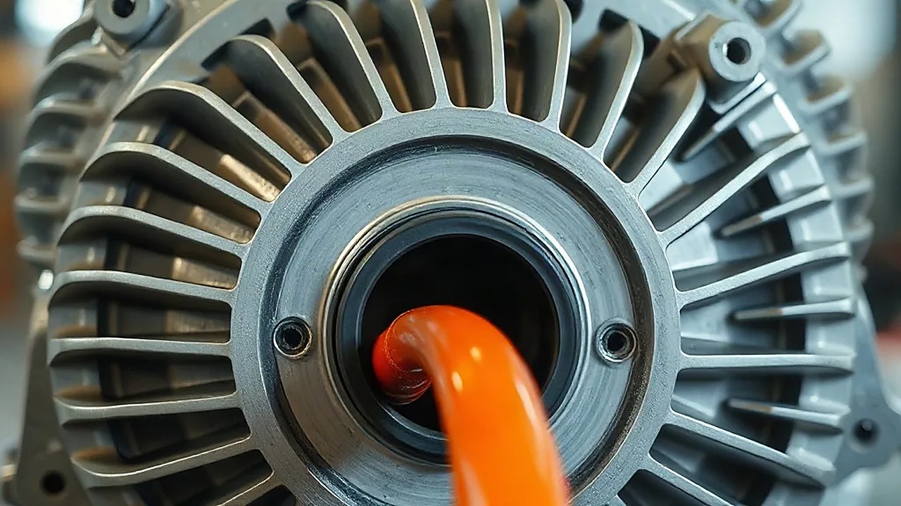 Nissan Rogue Hybrid'in hibrit sürüş ünitesindeki alüminyum motor gövdesi ve turuncu yüksek voltaj kablosu (Temsili görsel)