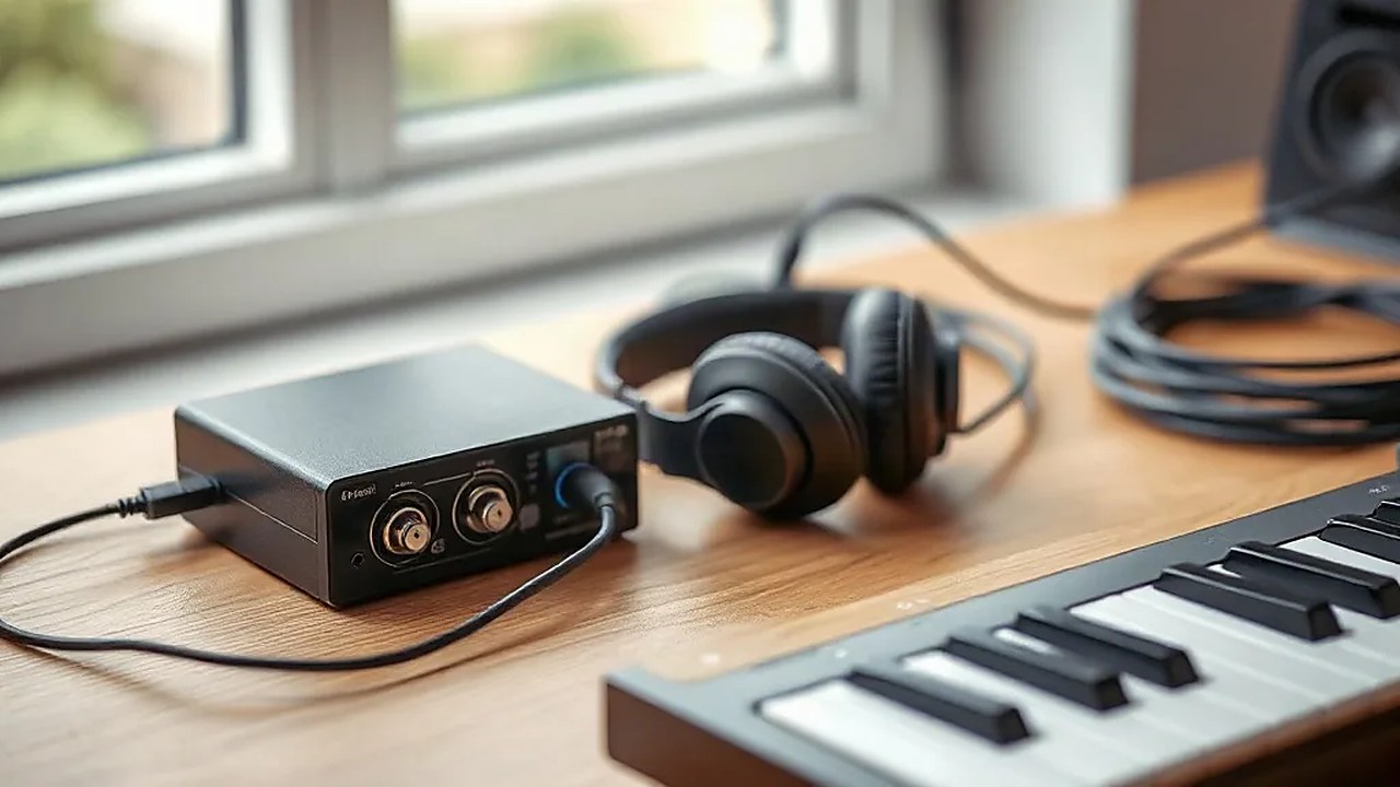 Suno davasının odağındaki yapay zekâ müzik üretimini temsil eden ses kartı, jack kabloları ve stüdyo kulaklığı (Temsili görsel)