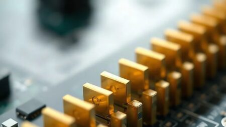 SK hynix: bellek kıtlığı 2030’a kadar sürecek Bellek kıtlığı döneminde üretilen RAM modüllerinin altın kaplama kontak parmakları, koyu arka planlı makro çekim (Temsili görsel)