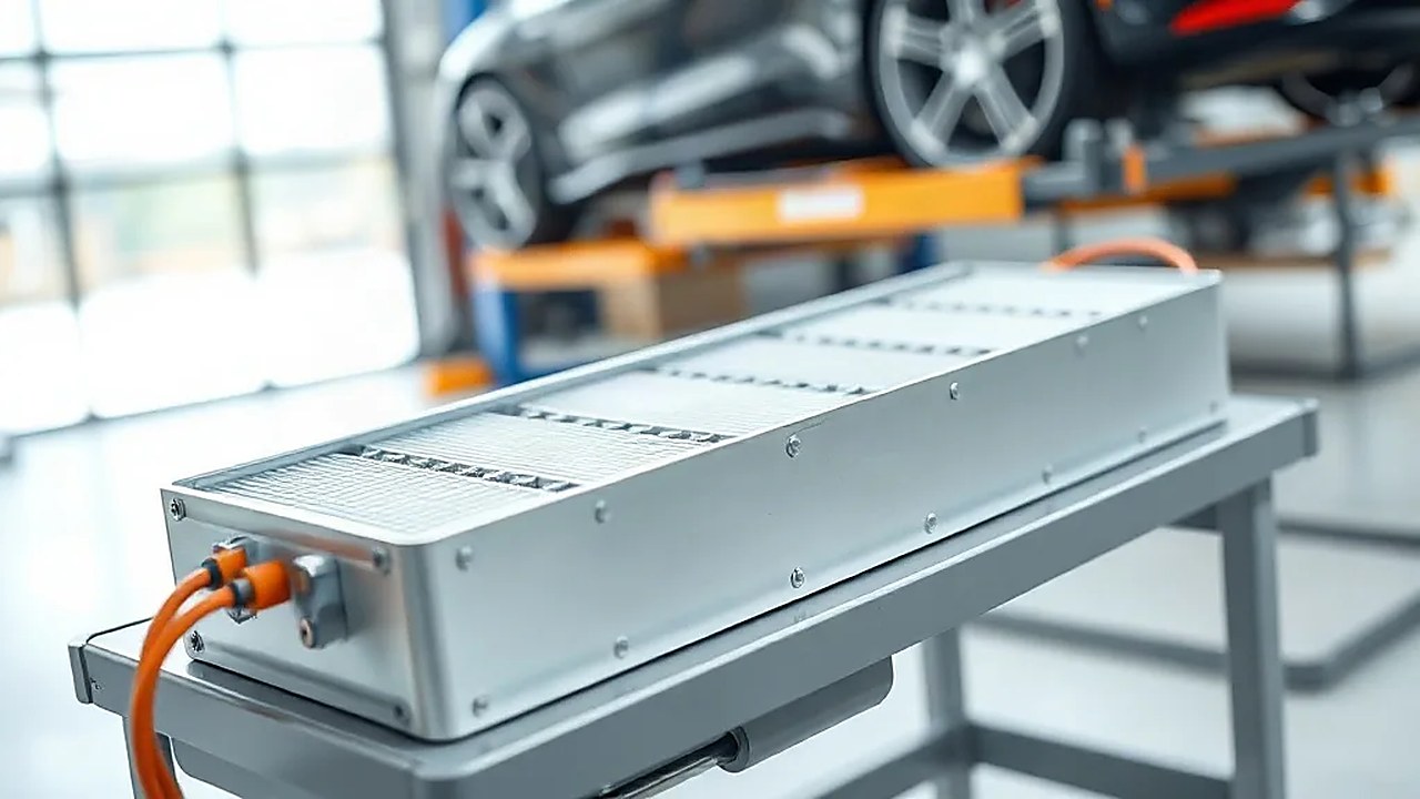 BYD Atto 8'in ikinci nesil Blade bataryasını temsil eden, turuncu yüksek voltaj kablolu batarya paketi (Temsili görsel)