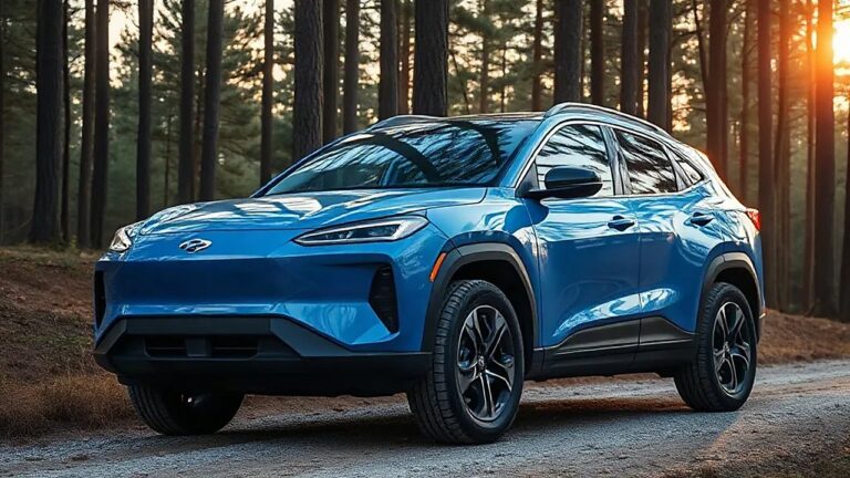 Çakıl orman yolunda duran mavi elektrikli crossover; Mustang Mach-E'nin araziye hazır Trail donanımı (Temsili görsel)