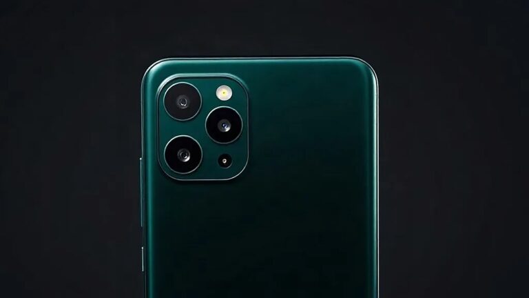 Koyu yeşil OnePlus 16'nın kare kamera adası ve üç lensi, koyu gri zemin üzerinde (Temsili görsel)