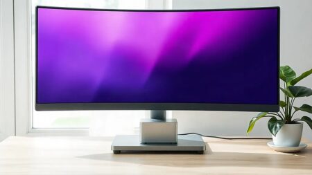 Prisma monitör: Mac mini için 40 inç 5K ekran Prisma monitör 40 inç kavisli 5K ekranı ve ayaktaki mini bilgisayar yuvası (Temsili görsel)
