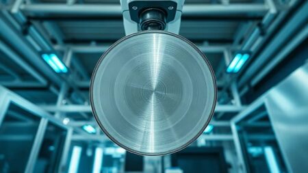 Terafab fabrikası ilk EUV makinesini 2027’de alıyor Terafab fabrikasında çip üretiminde kullanılacak silisyum levhayı taşıyan robot kol (Temsili görsel)